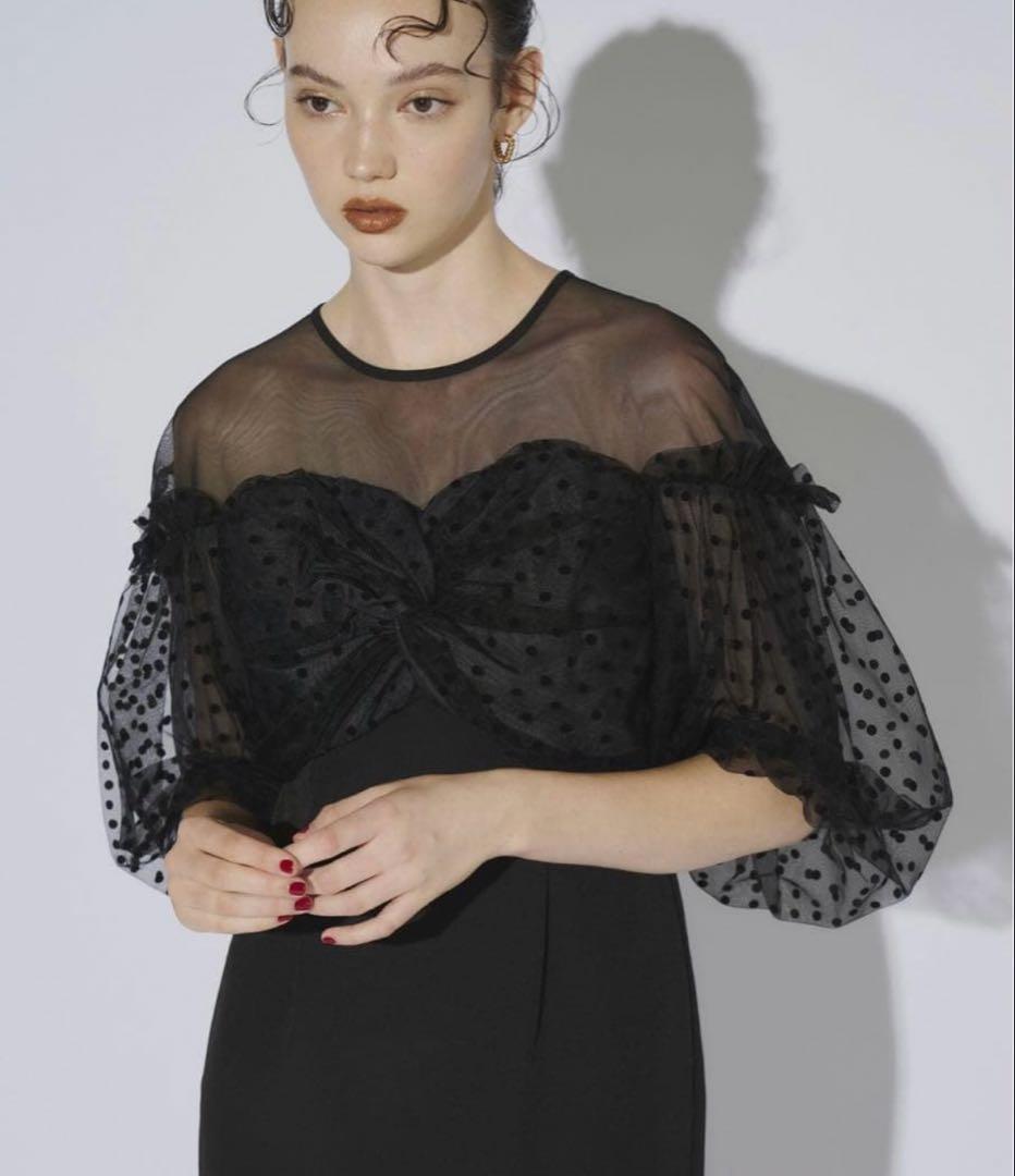 ANDRESD フロッキードットワンピース S ブラック