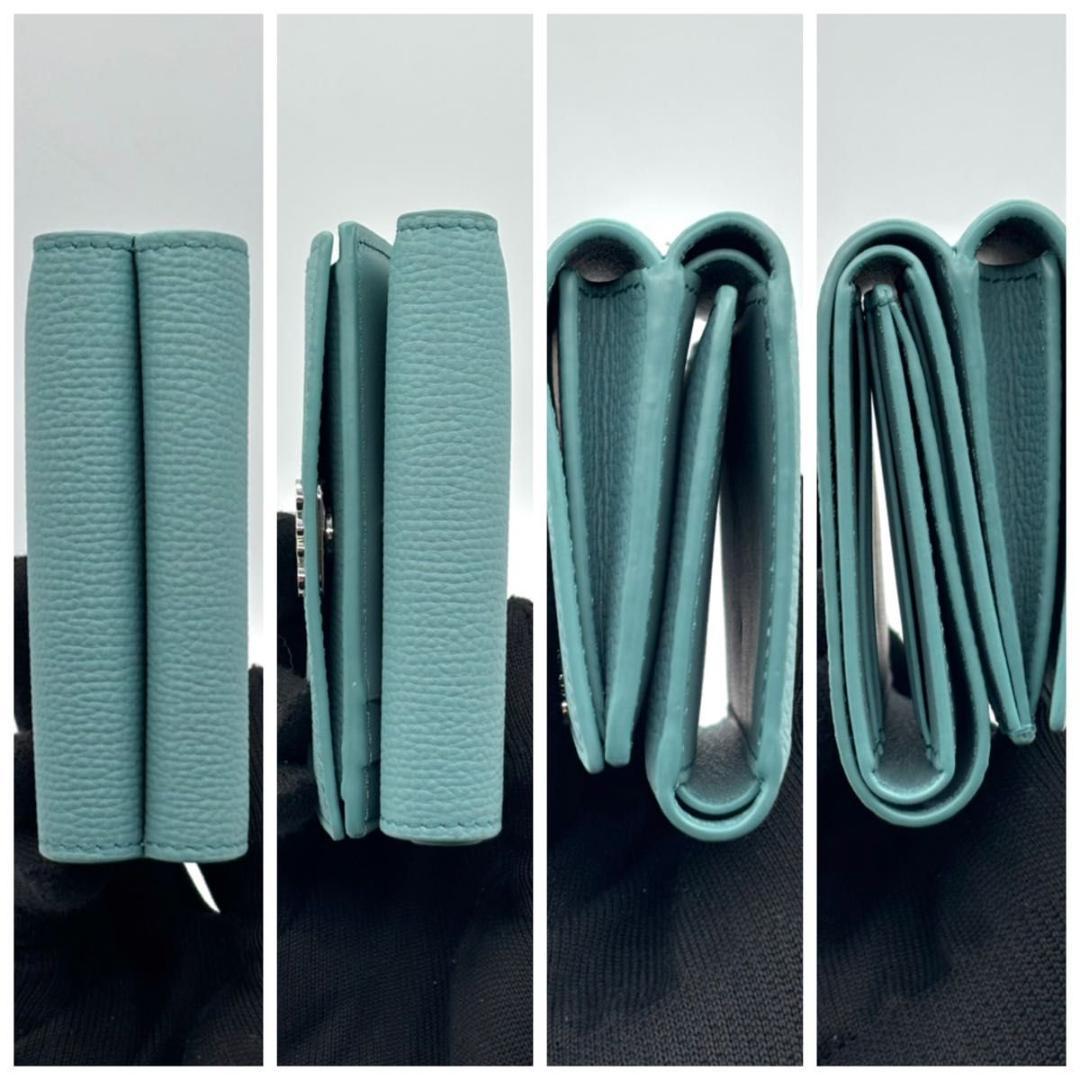 新品同様 完売色 希少 ロエベ 三つ折り財布 アナグラム ブルー コンパクト