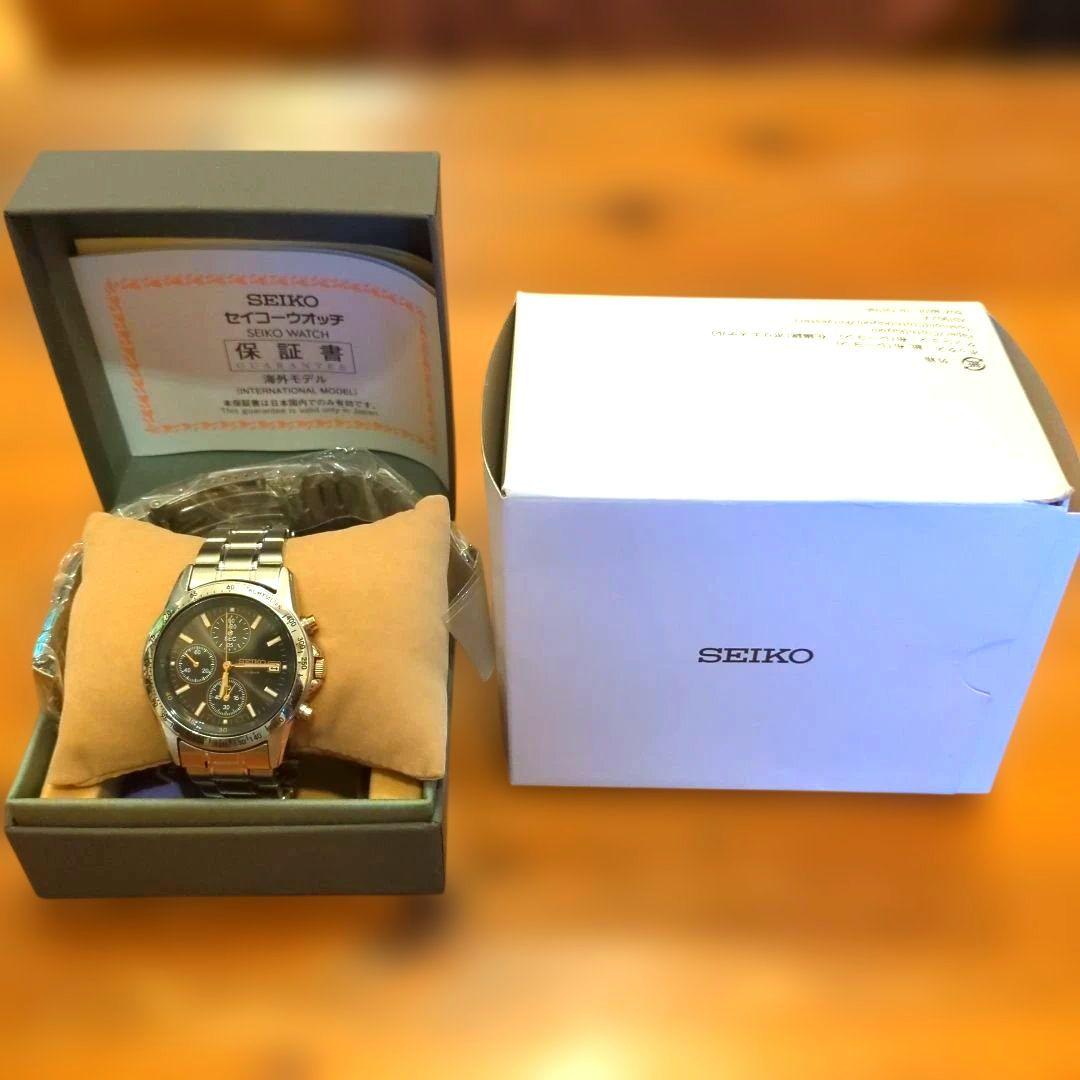 稼働良好！新品交換ベルト付き SEIKO クォーツ腕時計 クロノグラフ