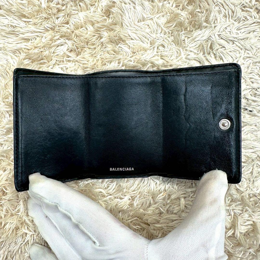 【美品】バレンシアガ 三つ折財布 ブラック クロコ ペーパーミニウォレット