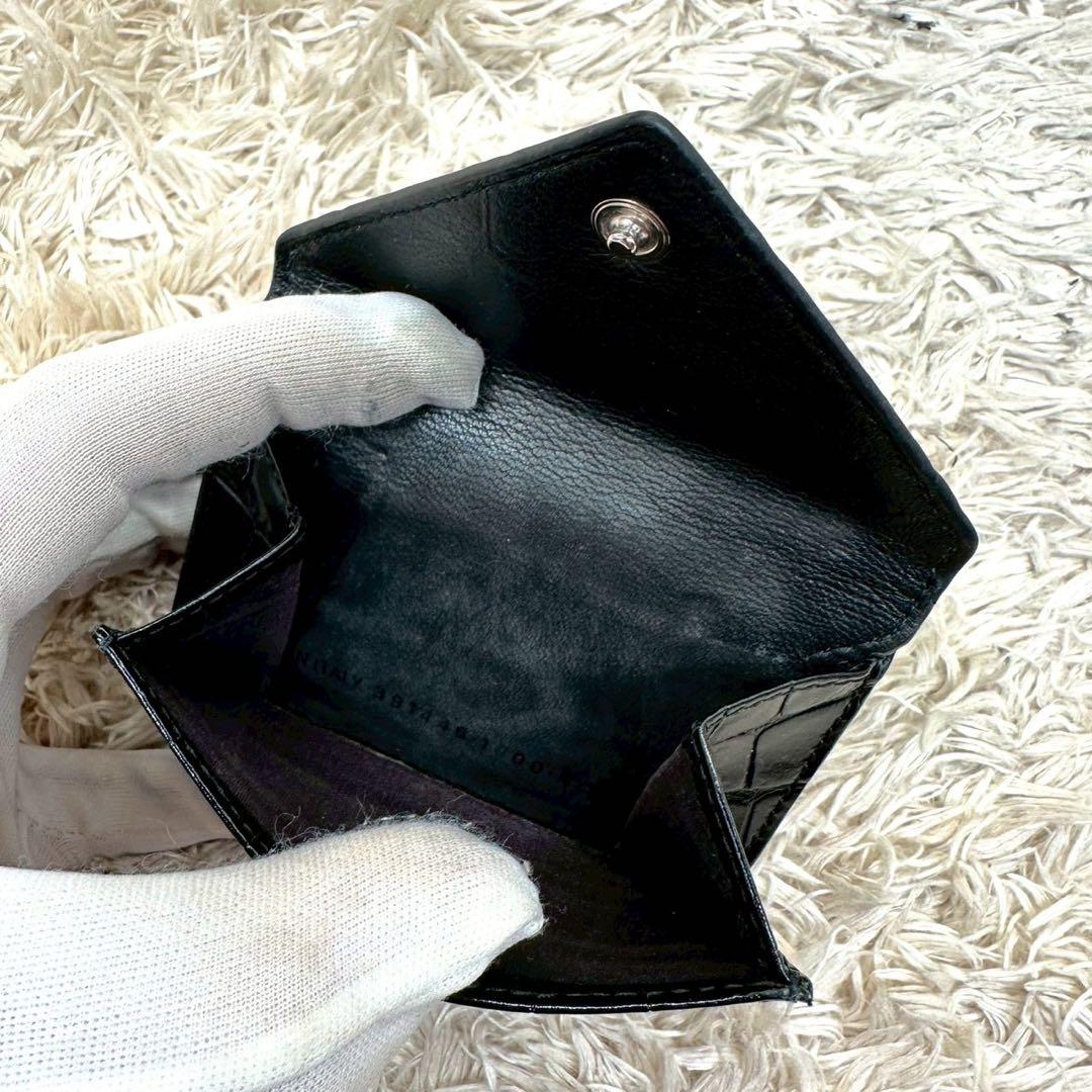 【美品】バレンシアガ 三つ折財布 ブラック クロコ ペーパーミニウォレット