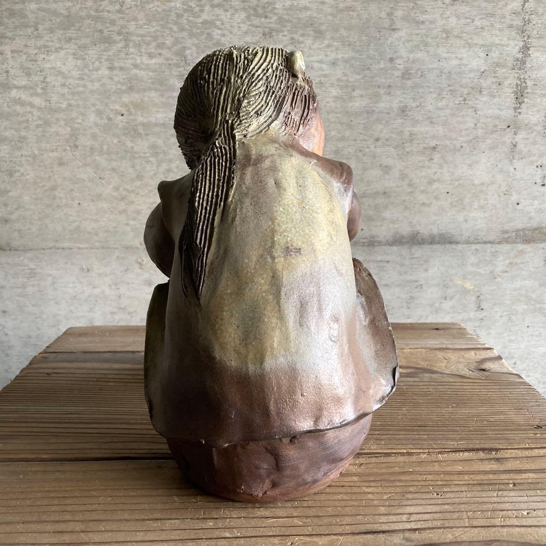 わらべ 童子 子供 像 陶器 陶芸 彫刻 置物 工芸品 和風 オブジェ レトロ