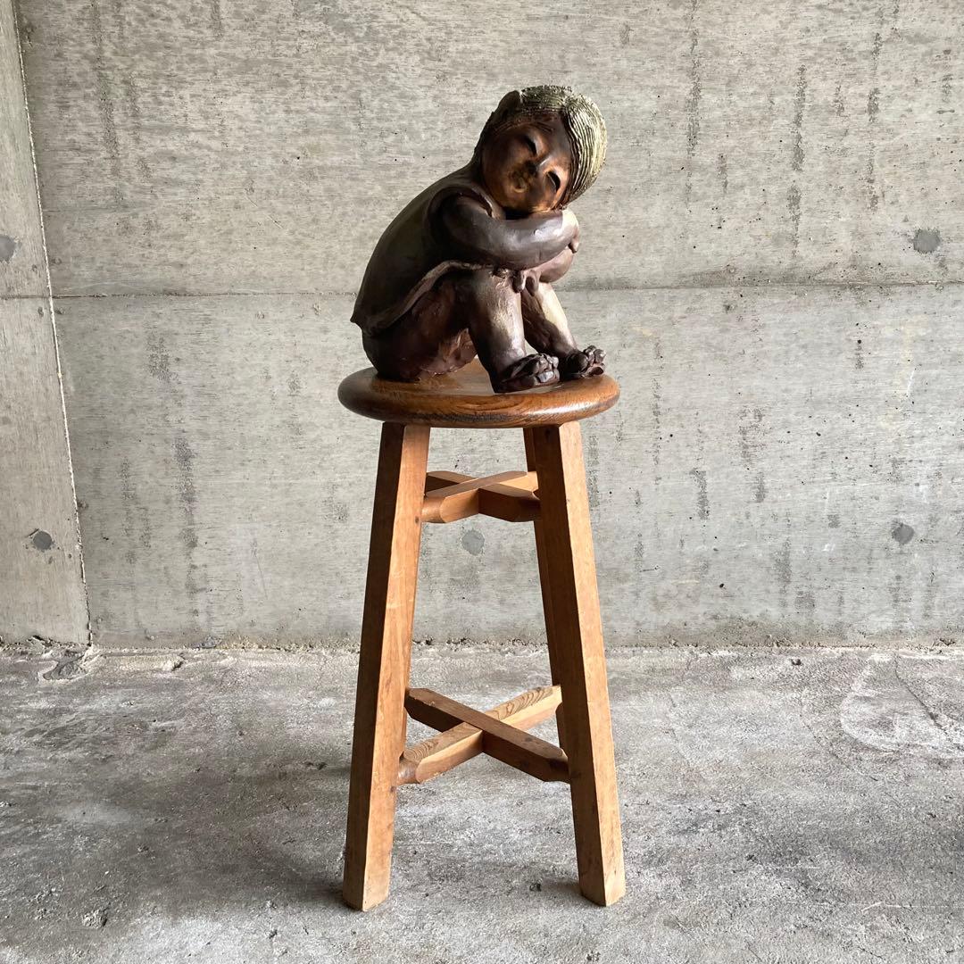 わらべ 童子 子供 像 陶器 陶芸 彫刻 置物 工芸品 和風 オブジェ レトロ