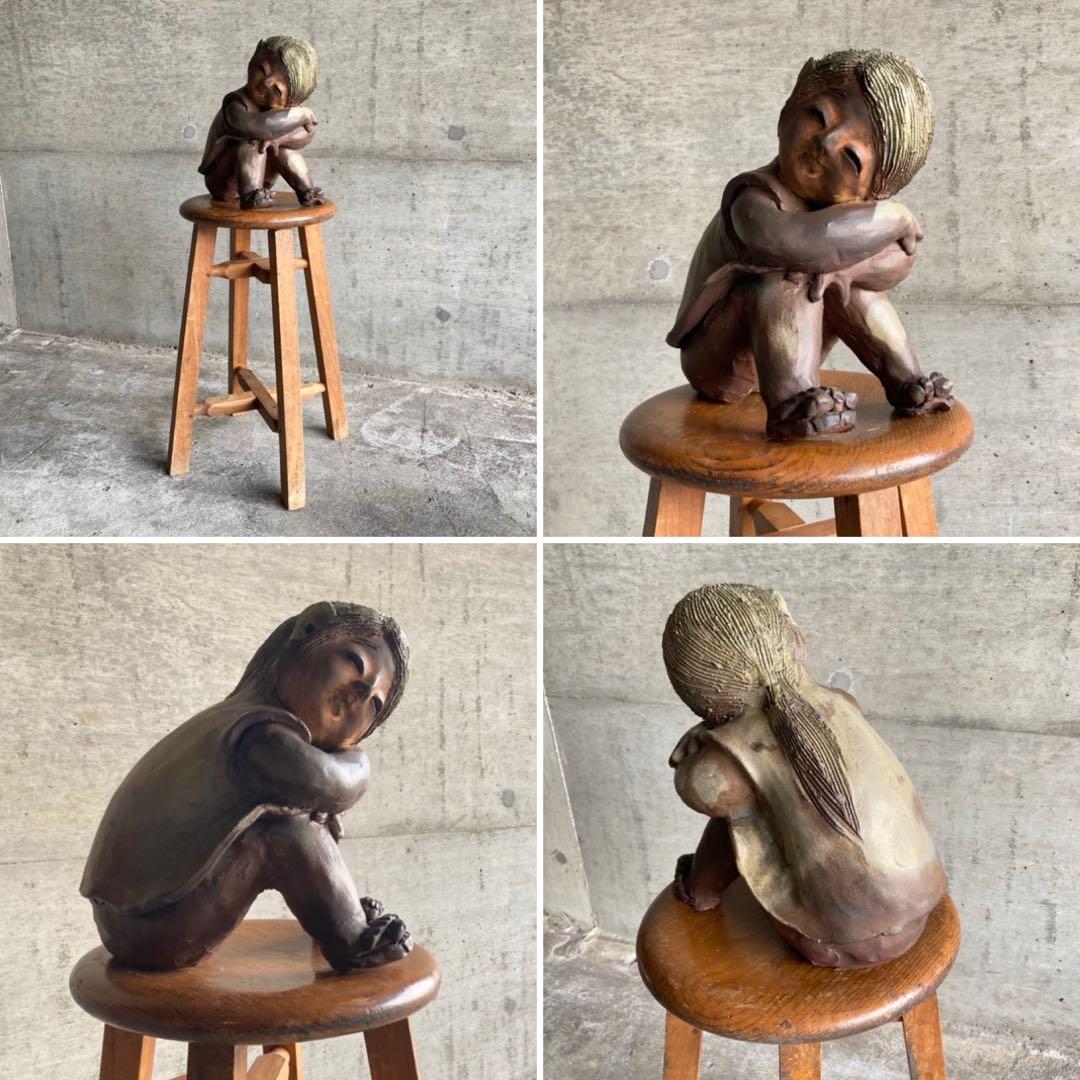 わらべ 童子 子供 像 陶器 陶芸 彫刻 置物 工芸品 和風 オブジェ レトロ