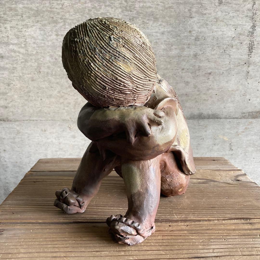 わらべ 童子 子供 像 陶器 陶芸 彫刻 置物 工芸品 和風 オブジェ レトロ