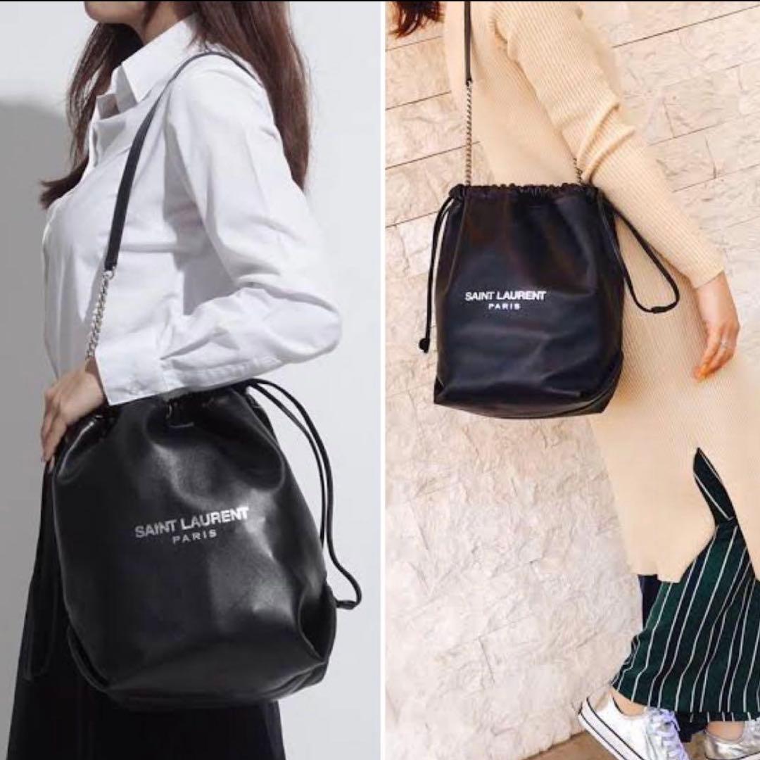 【極美品】サンローラン テディ ショルダーバッグ チェーン 巾着 レザー 黒