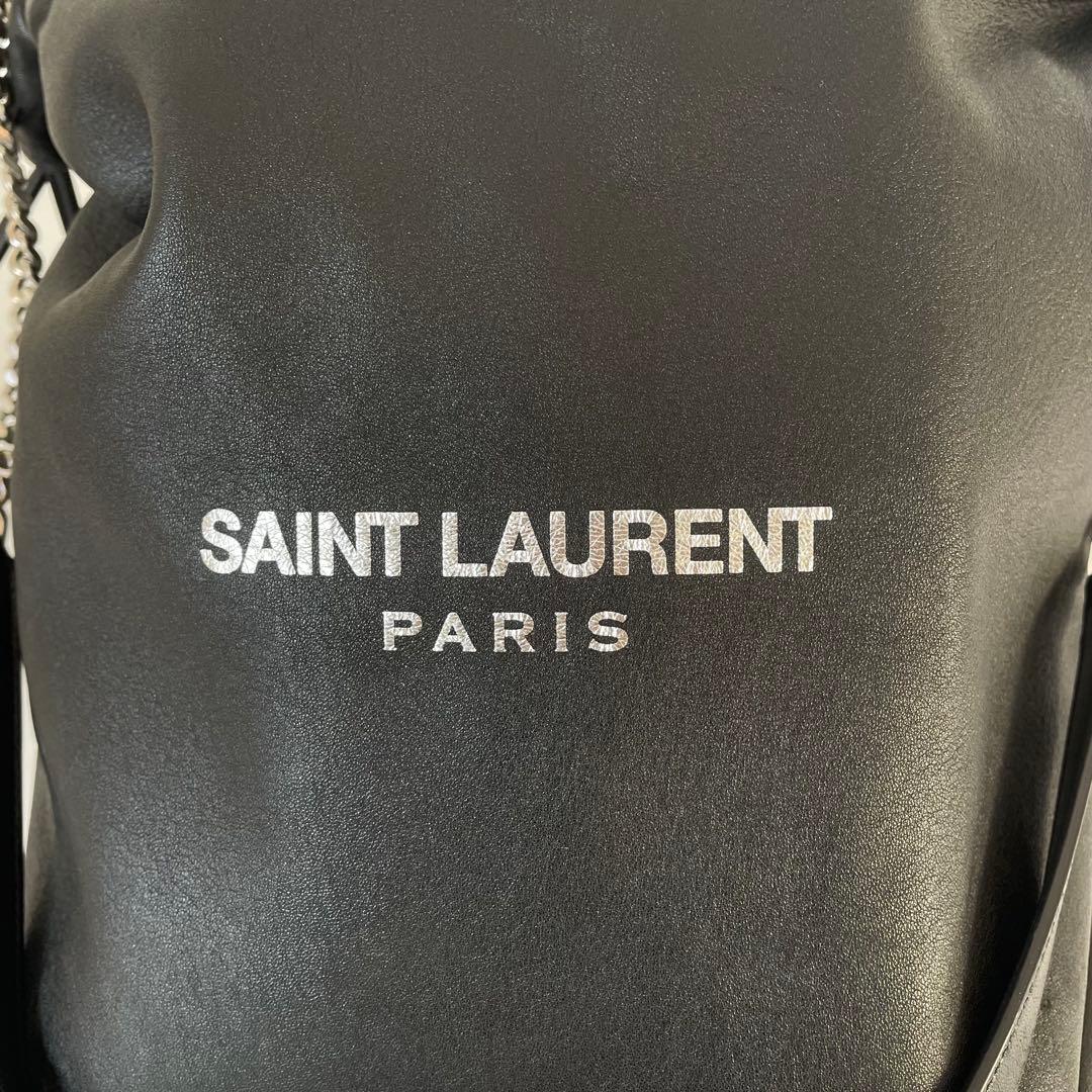 【極美品】サンローラン テディ ショルダーバッグ チェーン 巾着 レザー 黒