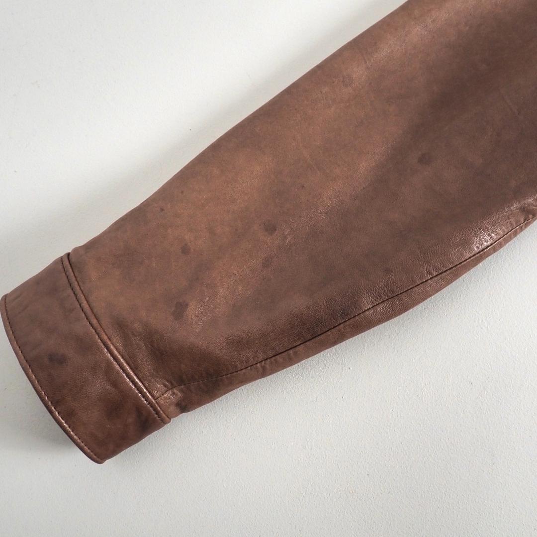 ラルフローレン　羊皮　レザージャケット　ブラウン　裏地チェック