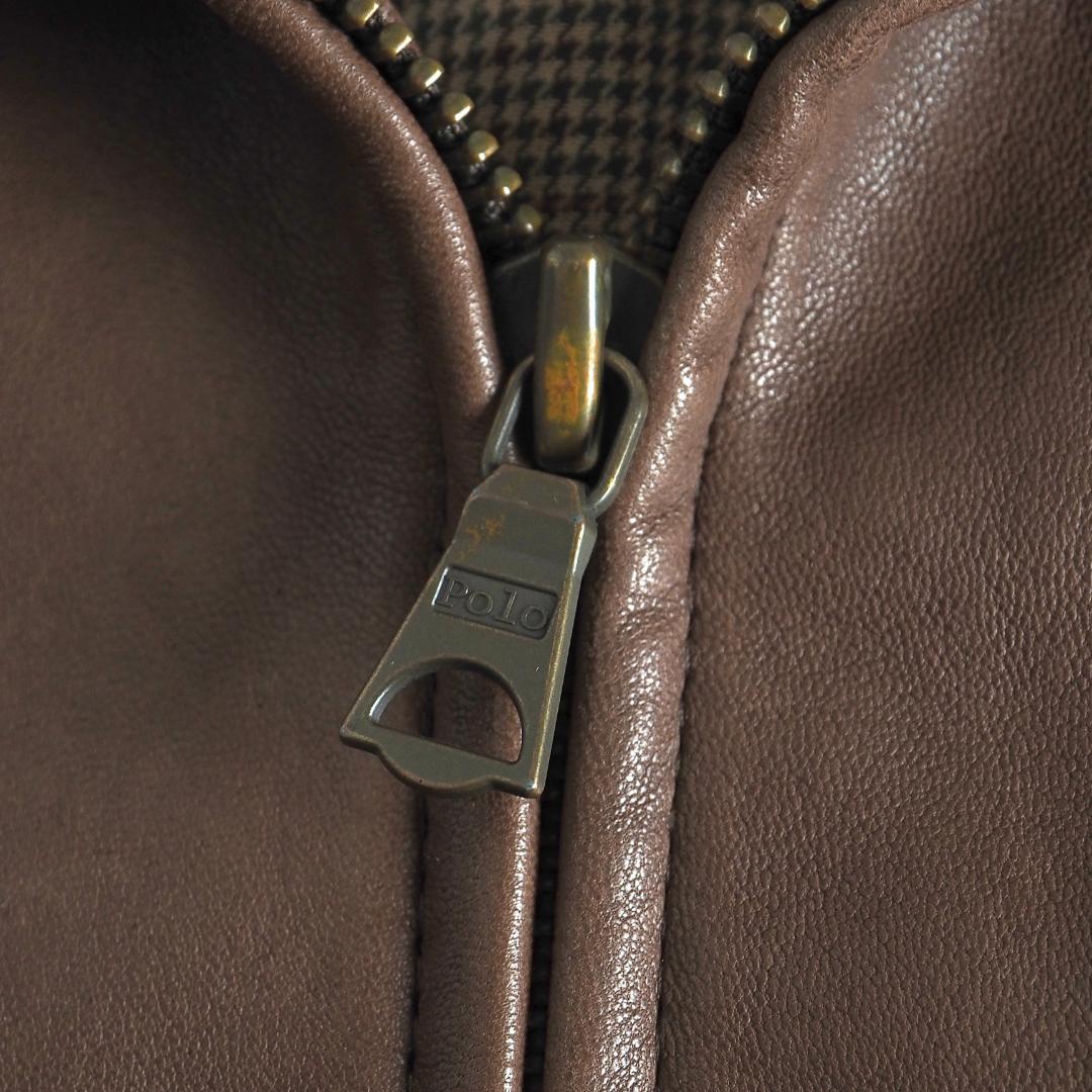 ラルフローレン　羊皮　レザージャケット　ブラウン　裏地チェック