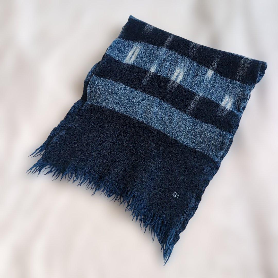 45R インドメリノカシミヤ 絣タータン ネイビー インディゴ