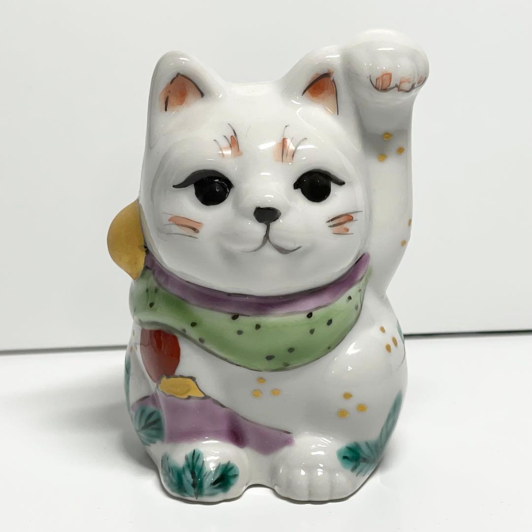 【願いが叶う】九谷焼 手描きの招き猫 2.5号 青九谷富士山 左手 一美作