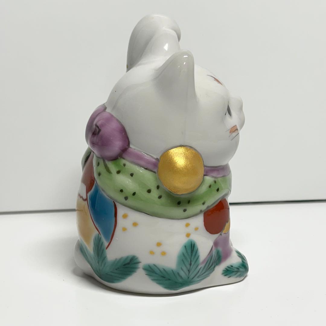 【願いが叶う】九谷焼 手描きの招き猫 2.5号 青九谷富士山 左手 一美作