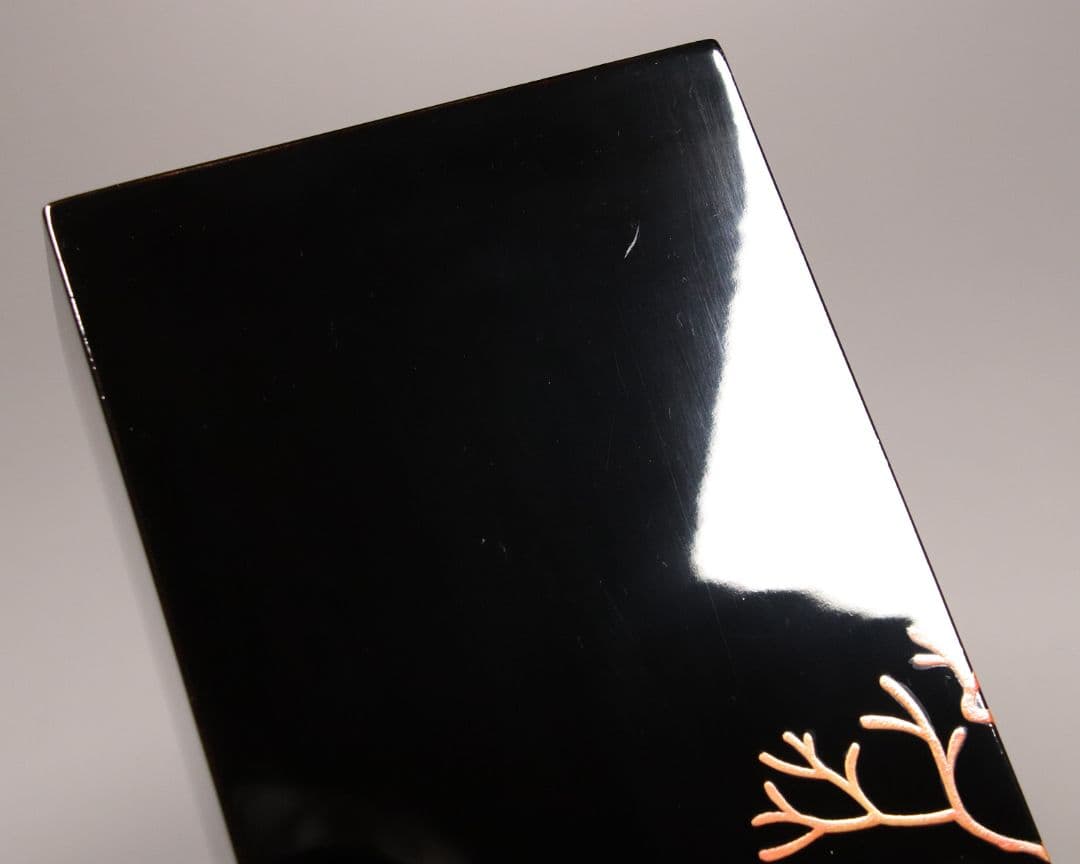 輪島塗名工「井波唯志」海華文 花器 蒔絵 沈金 黒塗 木製漆塗 花入 M971