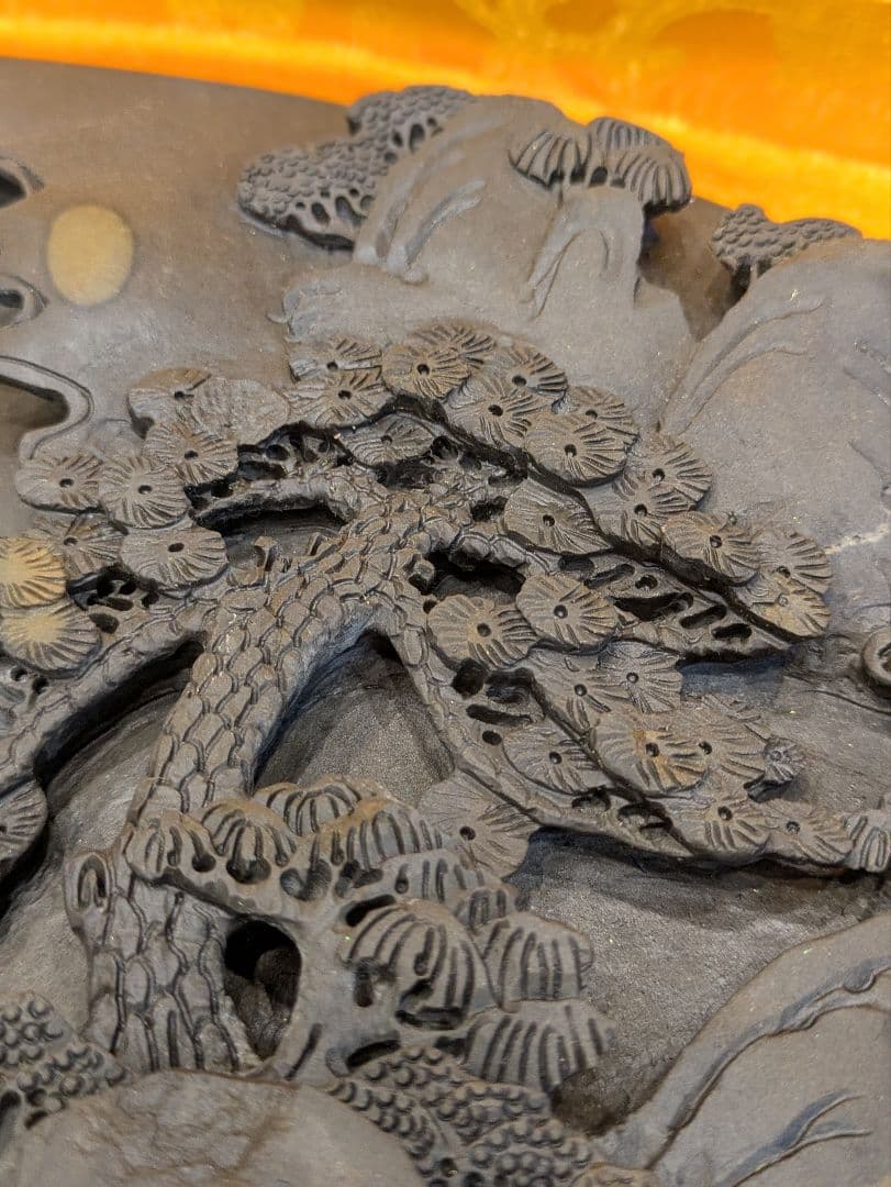 ❛ 中国硯 すずり 手彫り 端渓硯 天然石端渓石 松 習字 飾り