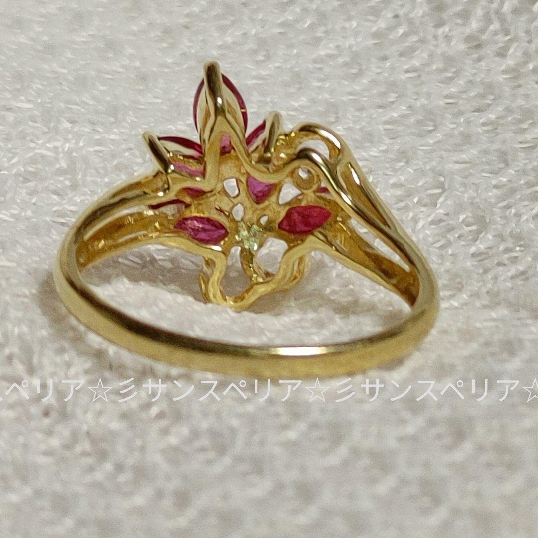 K18 ルビー0.89ctクラスターデザインリング