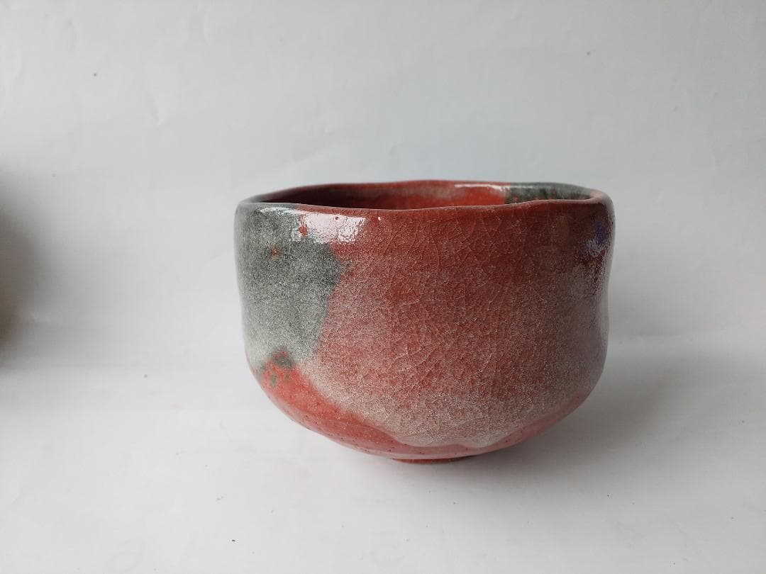 松雲窯 泉喜仙 作 赤茶碗 赤楽 大樋焼 共箱 共布 栞 茶道具 抹茶碗 美品