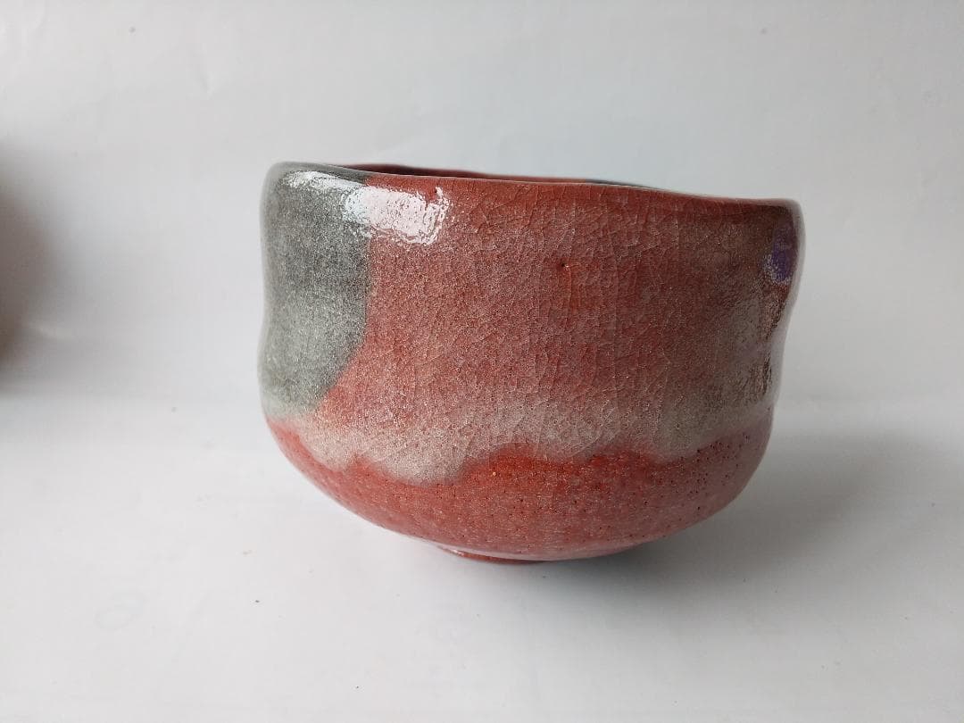 松雲窯 泉喜仙 作 赤茶碗 赤楽 大樋焼 共箱 共布 栞 茶道具 抹茶碗 美品