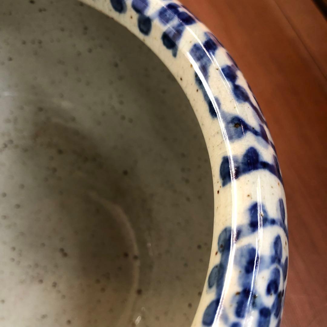 信楽焼 蛸唐草文様 火鉢鉢カバー青い渦巻き柄 日本伝統工芸品