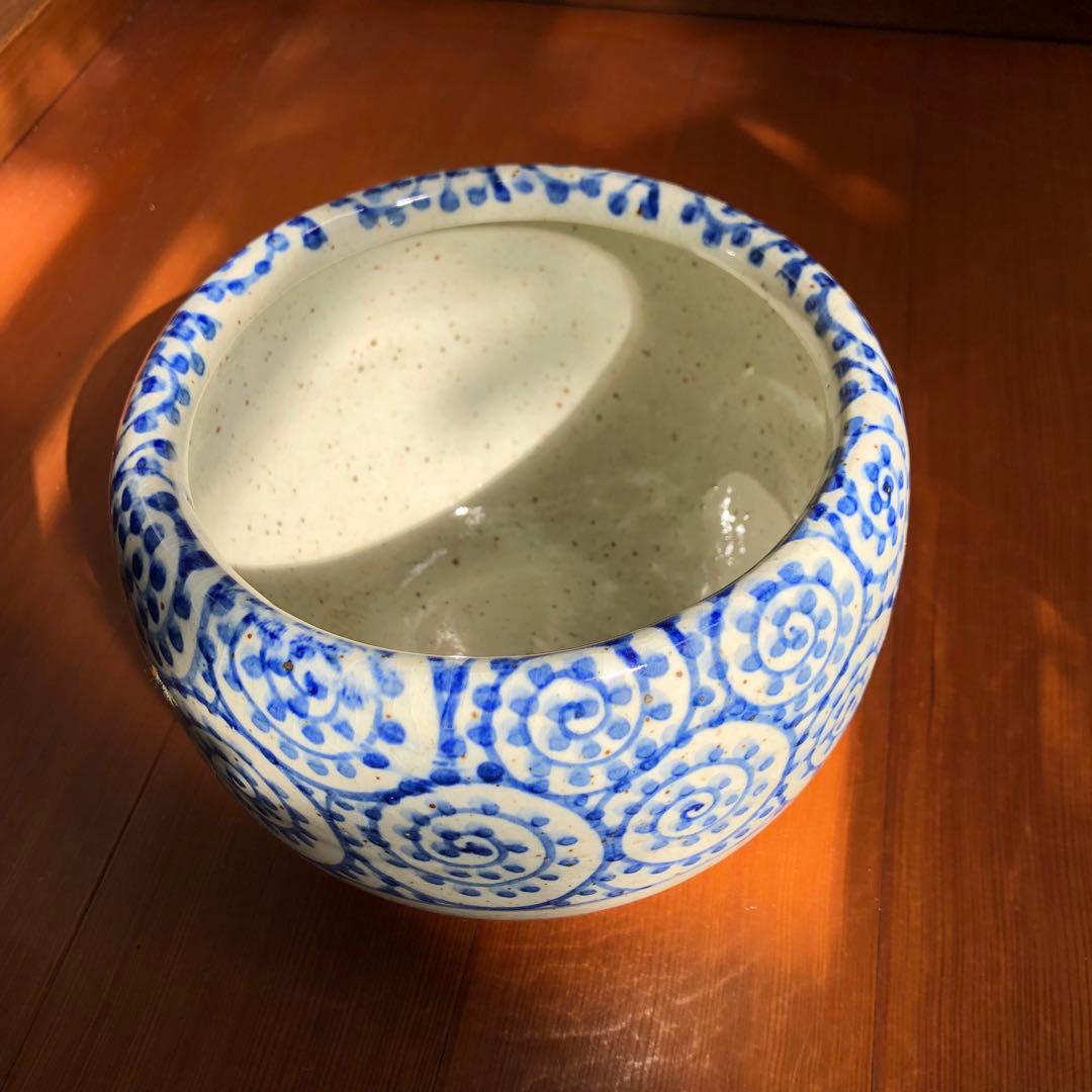 信楽焼 蛸唐草文様 火鉢鉢カバー青い渦巻き柄 日本伝統工芸品