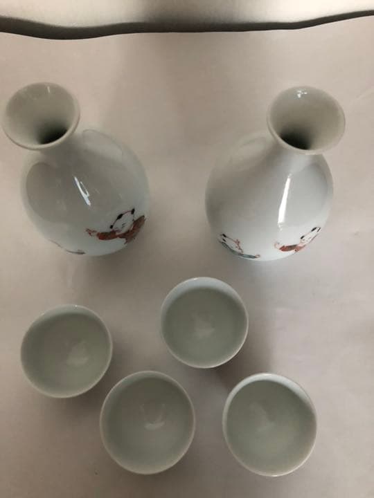 酒器揃 奥川俊右衛門 白磁 色絵 唐子
