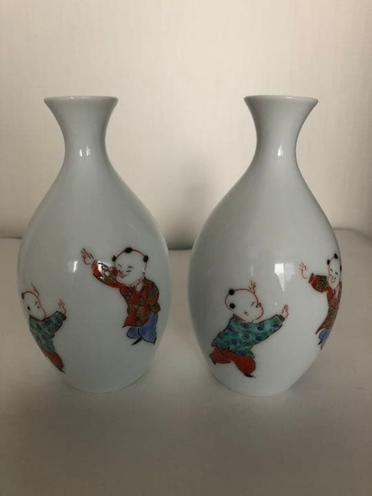 酒器揃 奥川俊右衛門 白磁 色絵 唐子