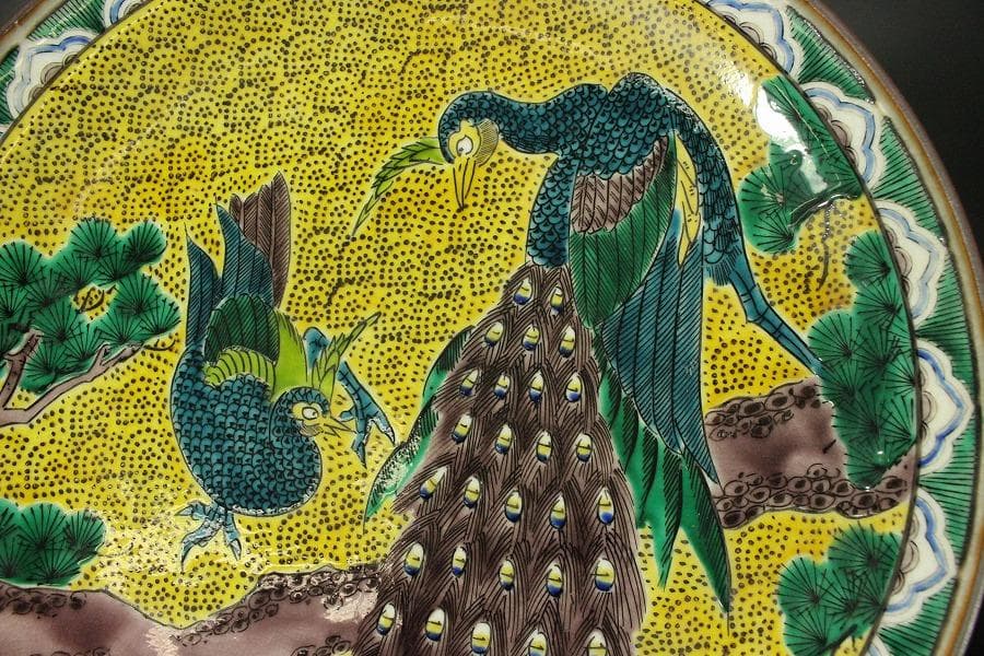 九谷 青手 松鳥紋 盤 φ31㎝ 長右衛門 644