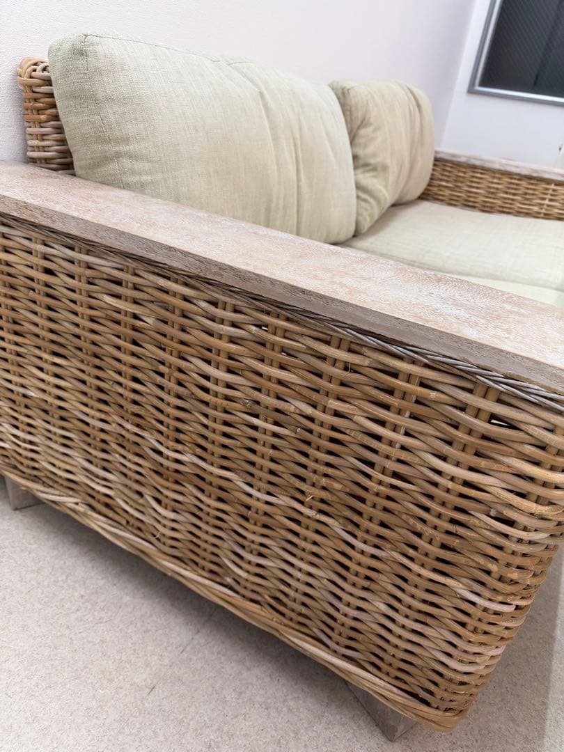 【バリ家具】ディジョンソファ 3人掛け グレーホワイトウォッシュ