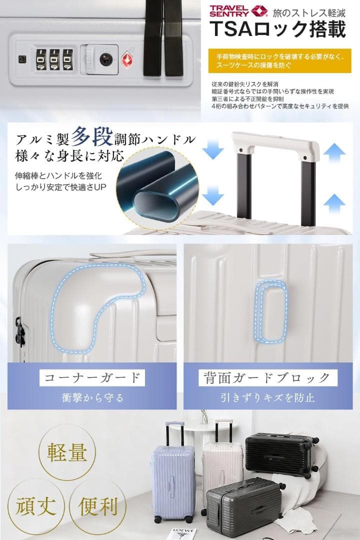 スーツケース Mサイズ 軽量 キャリーケース 多機能 キャリーバッグ 静音