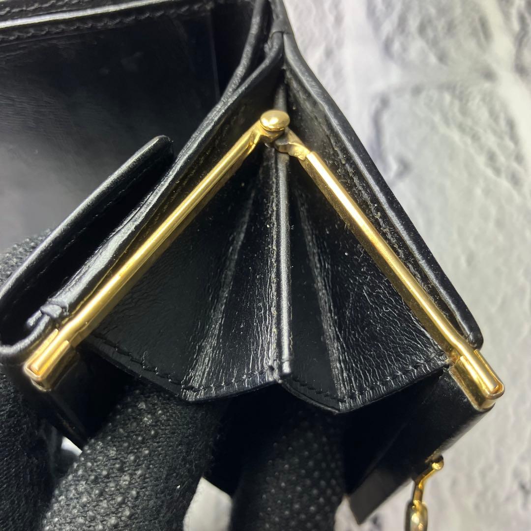 セリーヌ✨がま口 黒マカダム PVC レザー 本革 三つ折り財布