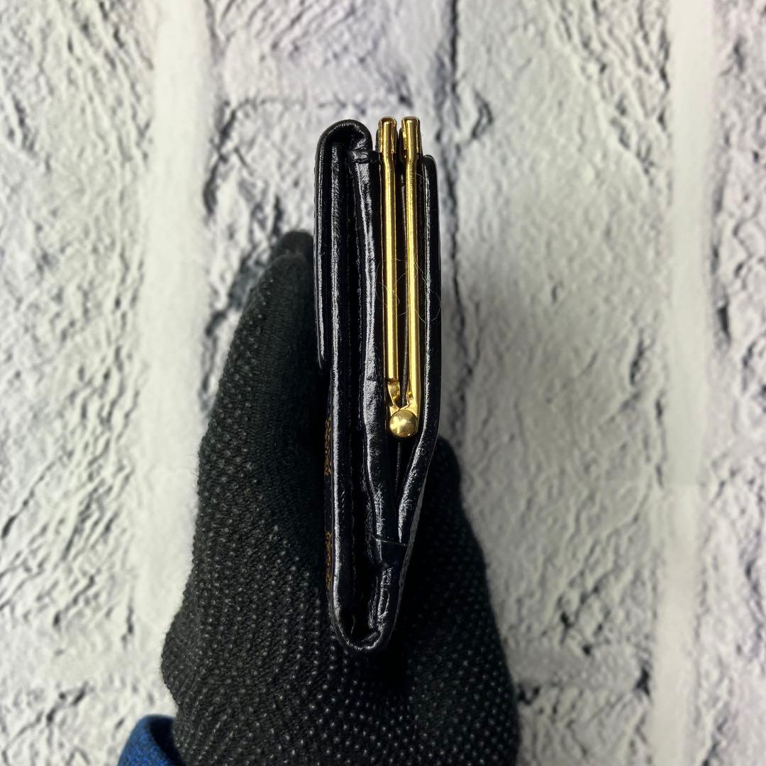 セリーヌ✨がま口 黒マカダム PVC レザー 本革 三つ折り財布