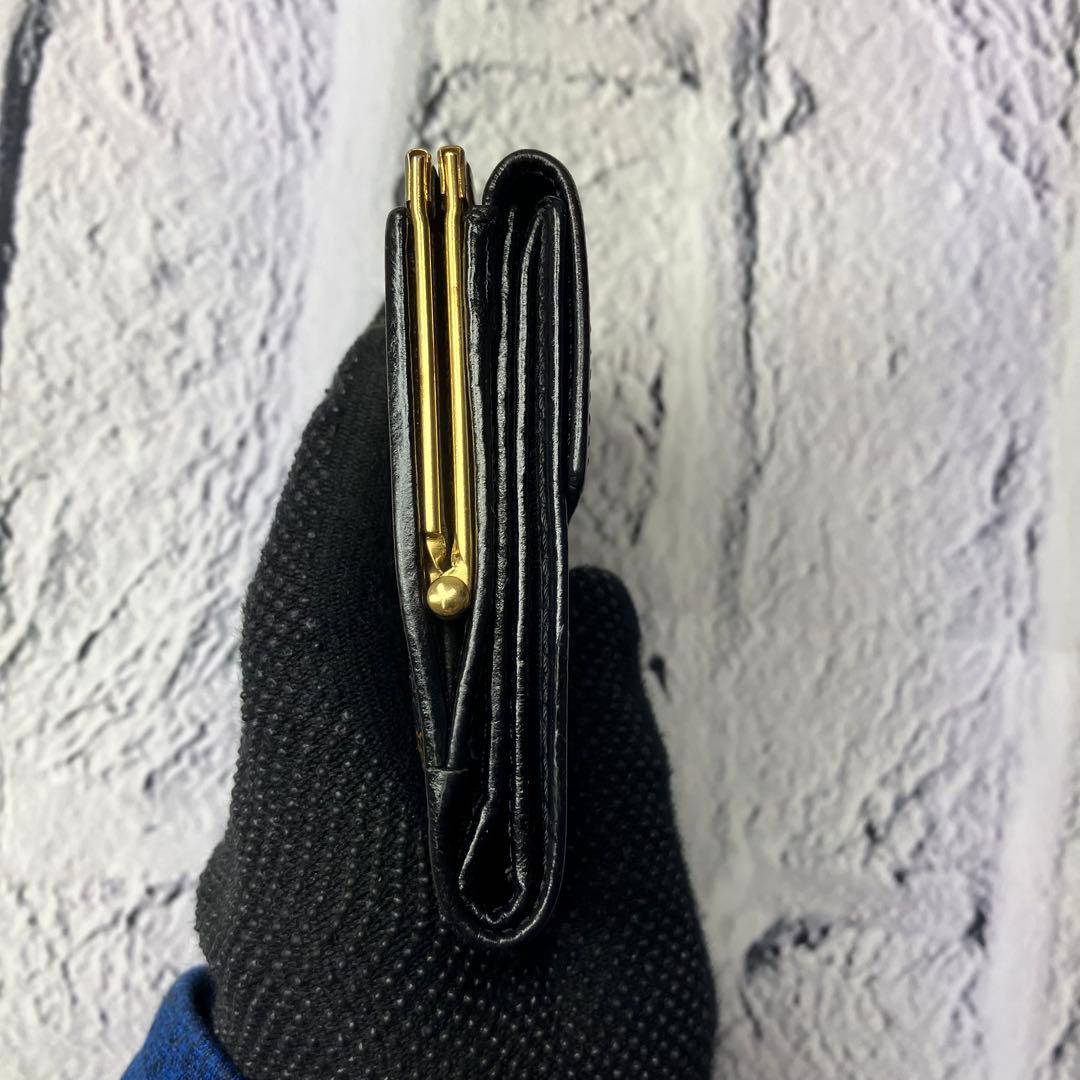 セリーヌ✨がま口 黒マカダム PVC レザー 本革 三つ折り財布