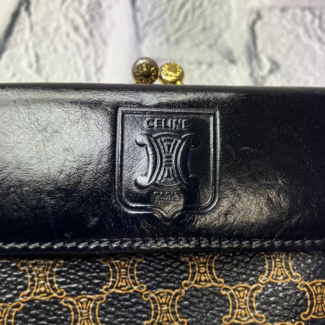 セリーヌ✨がま口 黒マカダム PVC レザー 本革 三つ折り財布