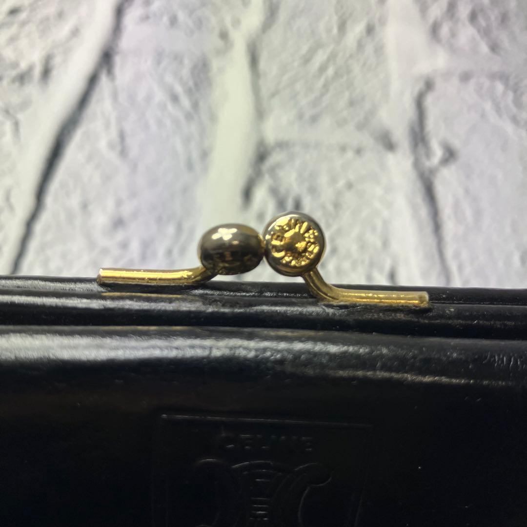 セリーヌ✨がま口 黒マカダム PVC レザー 本革 三つ折り財布