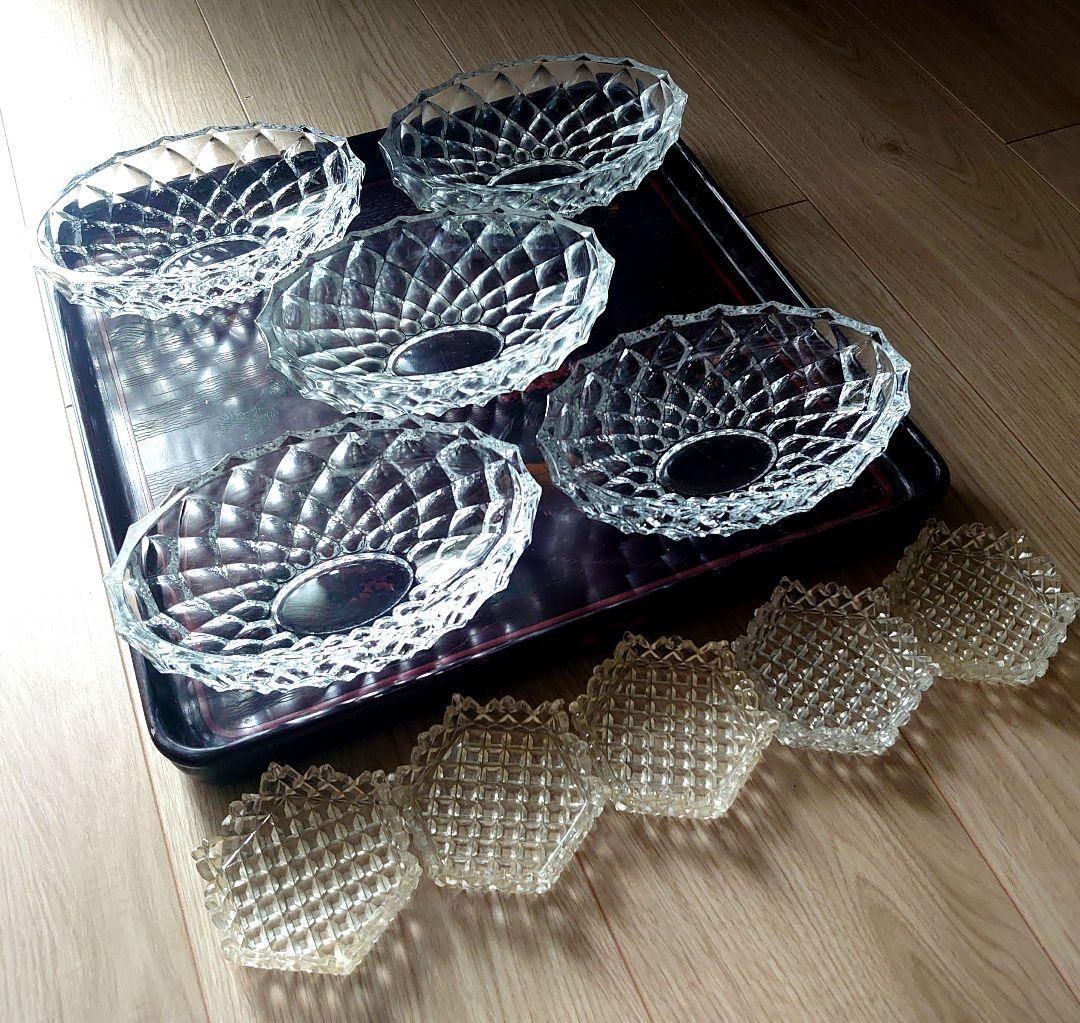 は*る様 ギヤマン　極厚ガラス 向付 5枚 猪口5枚