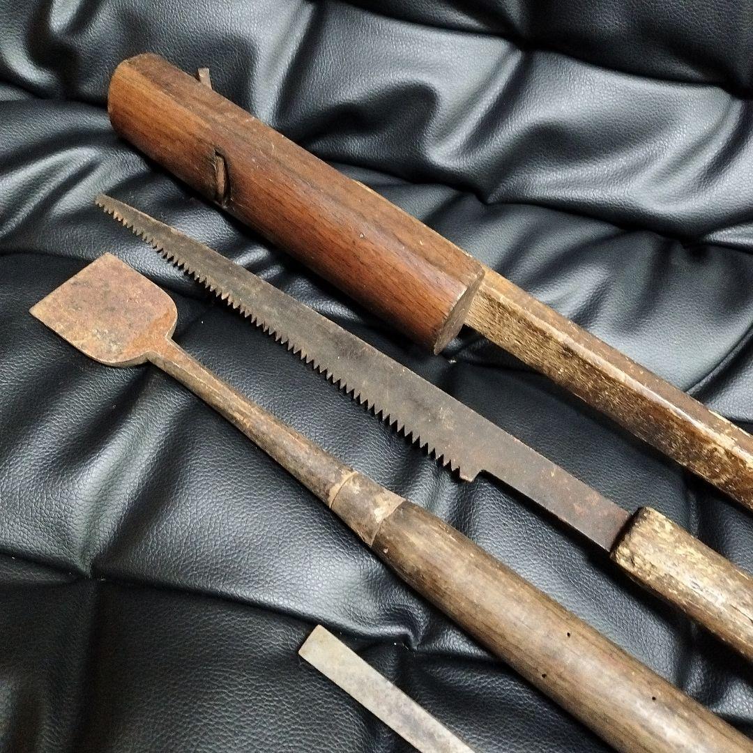 古道具 5点 アンティーク 鉋 鋸 ノミ 昭和 レトロ ジャンクガーデン