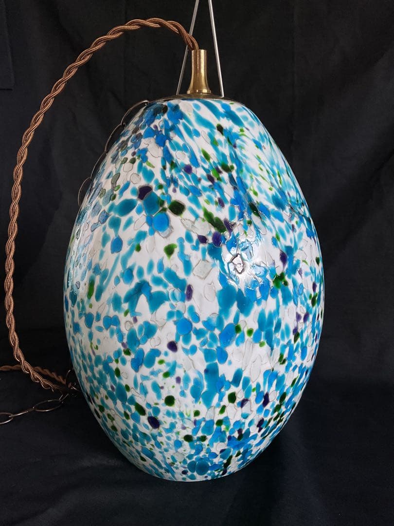 1960年代ヤマギワ・オリジナル「エッグ型ペンダントランプ」スターダストブルー