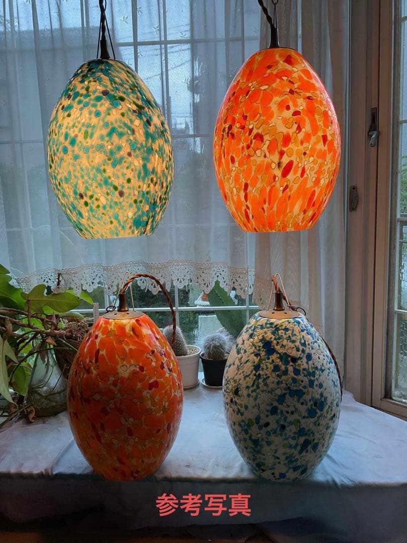 1960年代ヤマギワ・オリジナル「エッグ型ペンダントランプ」スターダストブルー