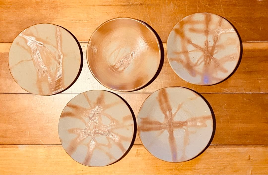 備前　緋襷（ひだすき）　窯変皿 5枚セット