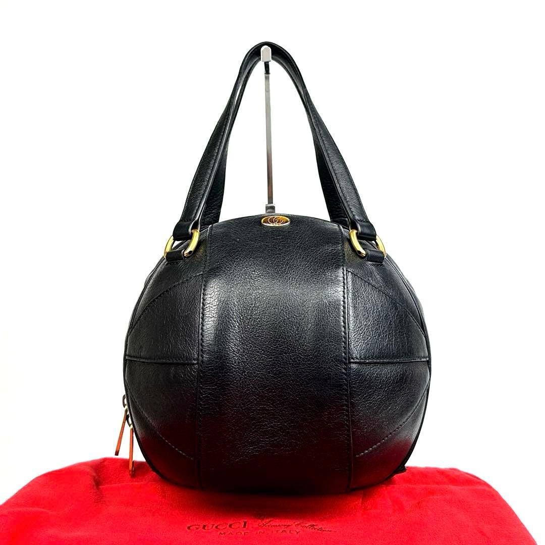 【美品】グッチ　バスケットボール　シェイプ　ハンドバッグ　マーモント　レザー　黒