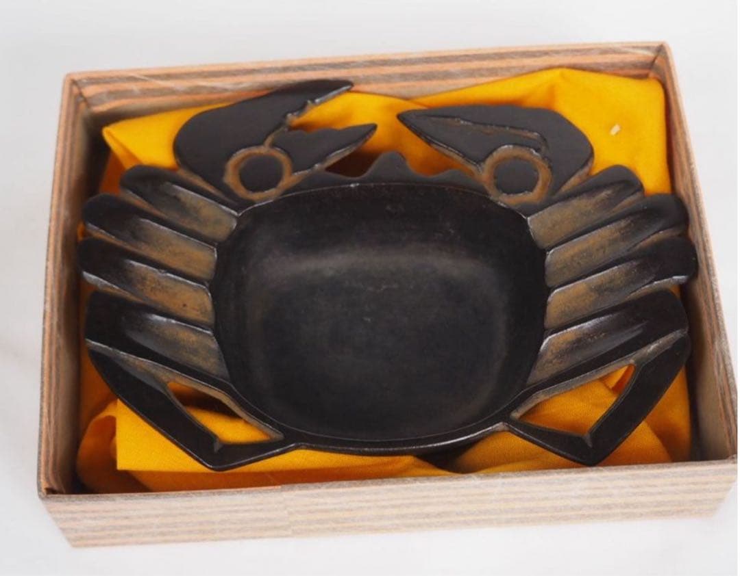 送料無料　作家物　蟹形古銅灰皿　未使用検/銀瓶鉄瓶茶托茶壺古錫玉川堂高岡佐渡銅器