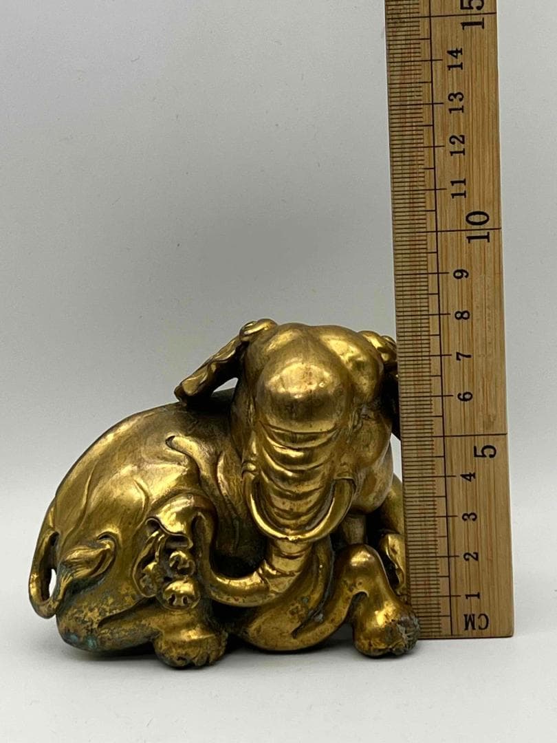 清時代　金銅象雕 鎮紙 文鎮　銅塗金　細密細工　神獣　蒐集家放出(F-80)