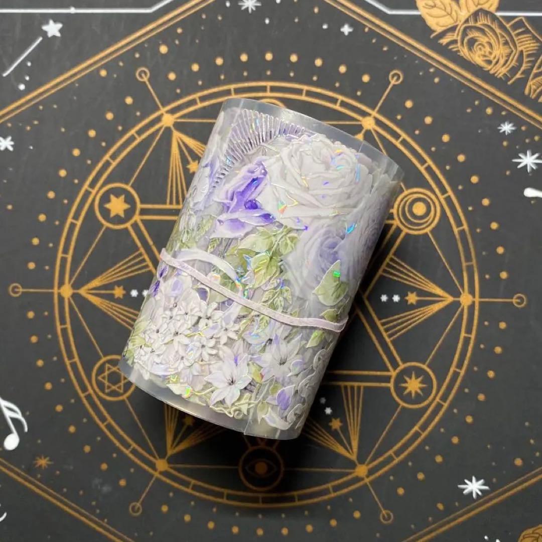 【9306】海外　マステ　中古巻　貝殻光マスキングテープ　お花装飾系　紫