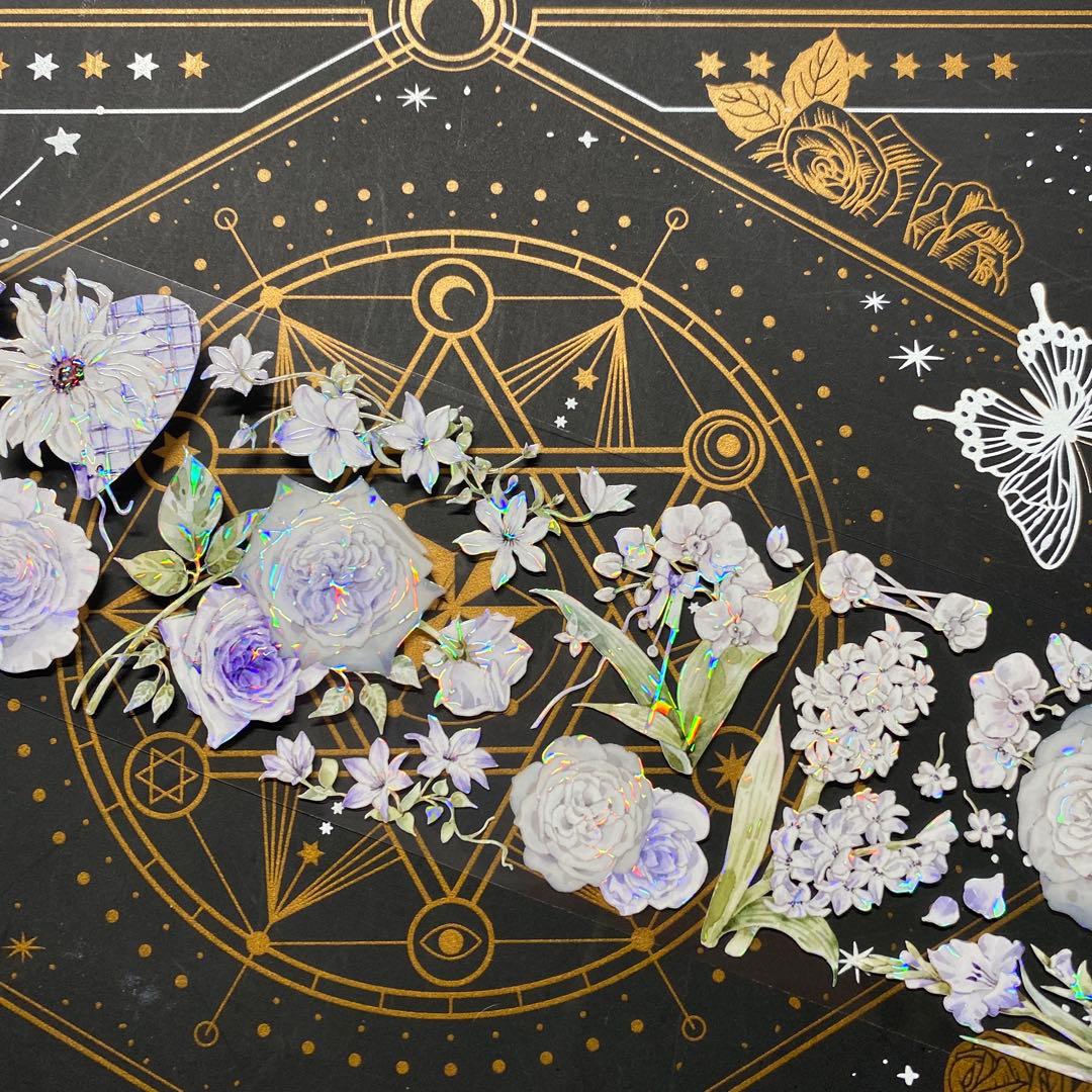 【9306】海外　マステ　中古巻　貝殻光マスキングテープ　お花装飾系　紫