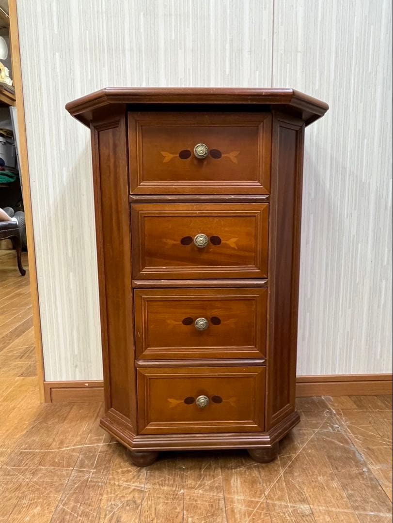 アンティーク家具 木製 イタリア 象嵌 電話台 サイドテーブル チェスト