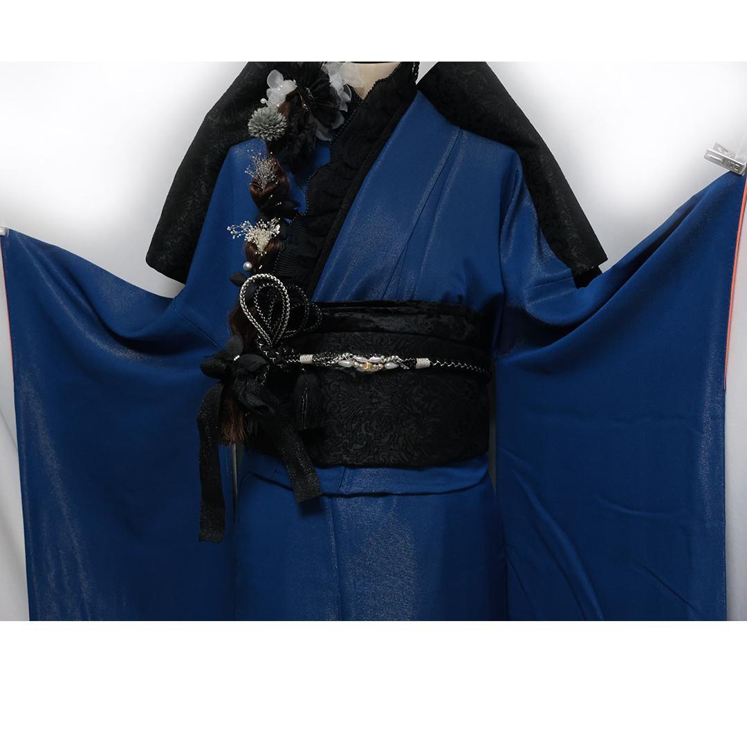 一点のみ！青色◆振袖6点セット160.5cmブルー成人式前撮りフルセットbJ30