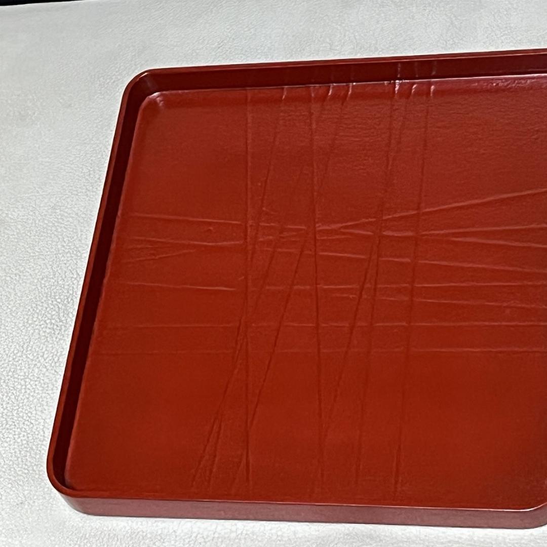 鈴木表朔 朱 一閑塗 糸巻 干菓子盆 共箱 四方盆 茶道具 【k3501】