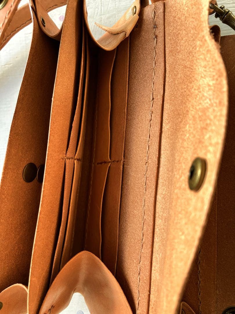 このうえなくナチュラルleather長財布ショルダーアコーディオンポーチ