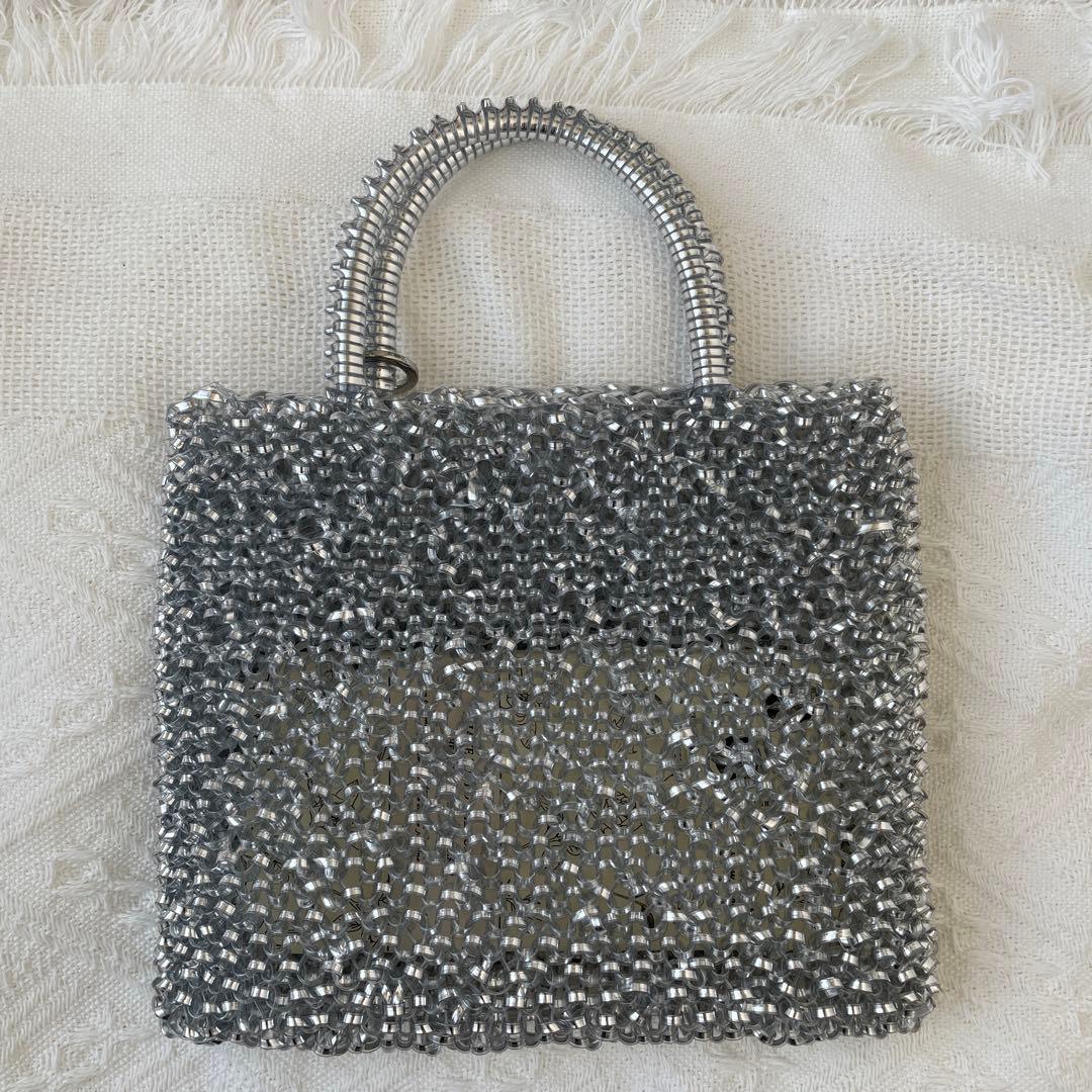 アンテプリマ風 ビーズ ワイヤーバッグ ショルダー 新品未使用 シルバー　②