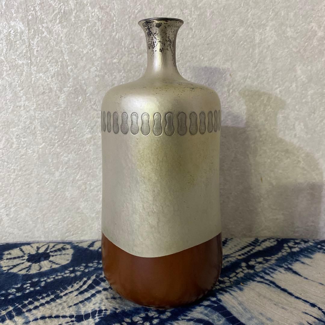 河内光昭作　銀製銅製　花瓶