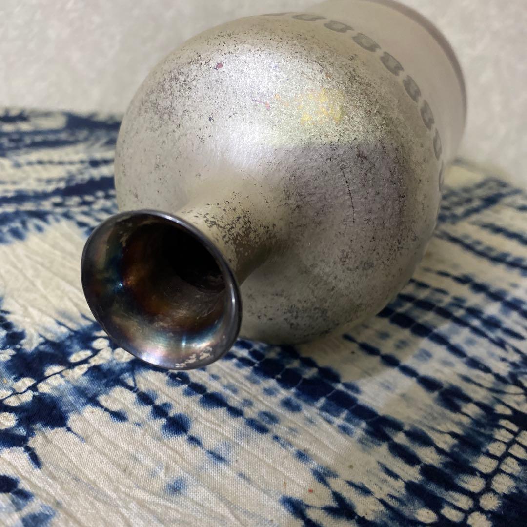 河内光昭作　銀製銅製　花瓶